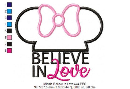 Valentines Mouse Ears Boy and Girl Believe in Love - Applique - Set of 2 designs - 4x4 5x5 6x6 7x7