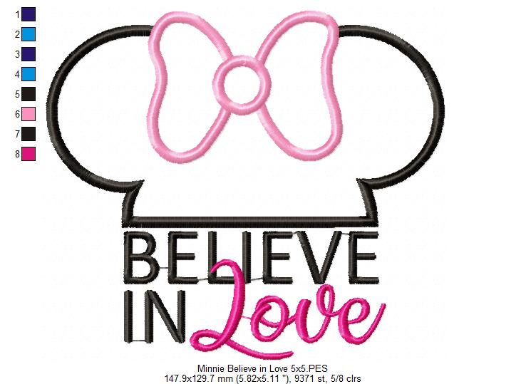 Valentines Mouse Ears Girl Believe in Love - Applique