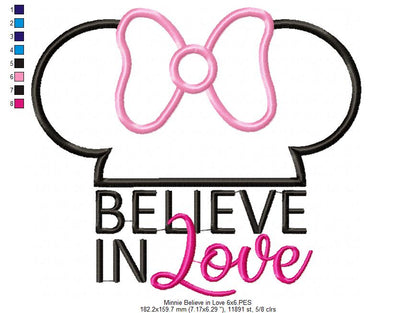 Valentines Mouse Ears Boy and Girl Believe in Love - Applique - Set of 2 designs - 4x4 5x5 6x6 7x7