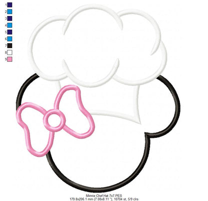 Minnie Mouse kitchen Chef Hat - Applique - Machine Embroidery Design