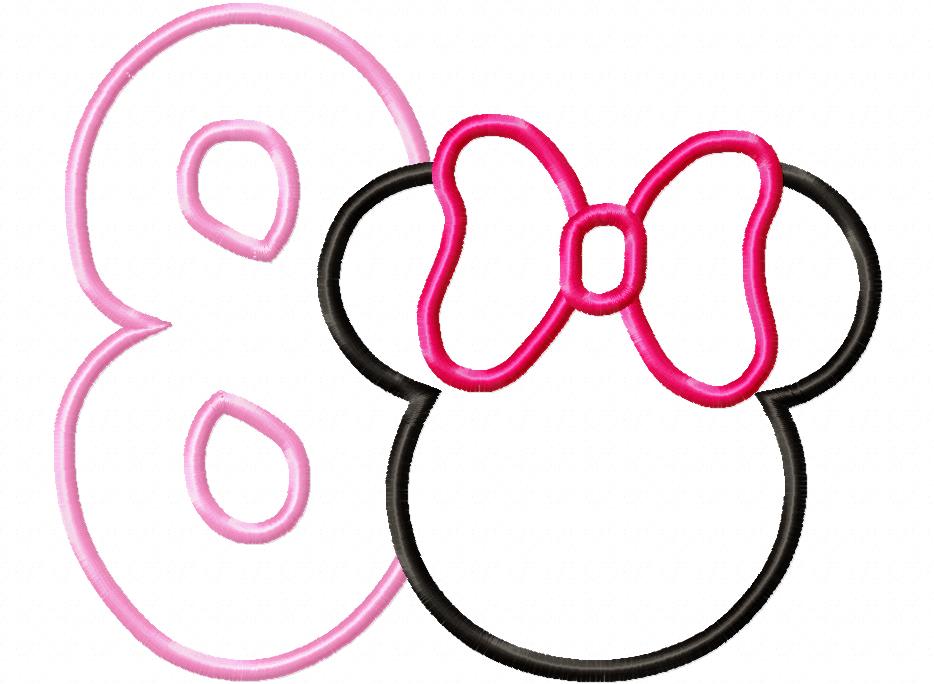 Mouse Ears Girl Numbers 1-9 Birthday Set Numbers - Applique