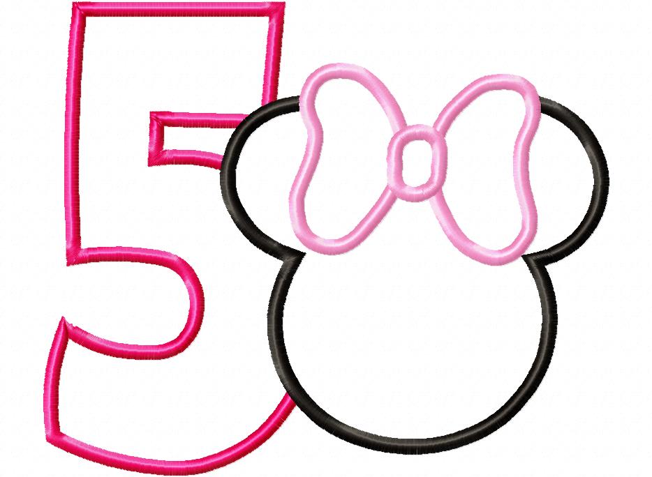 Mouse Ears Girl Number 5 Five 5th Fifth Birthday Number 5 - Applique