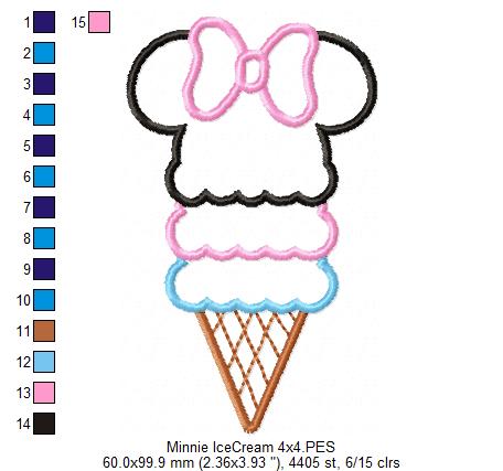 Mouse Ears Boy and Girl Summer Ice Cream - Applique