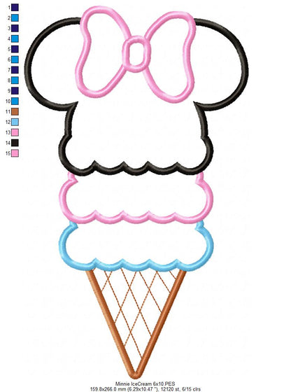 Mouse Ears Boy and Girl Summer Ice Cream - Applique