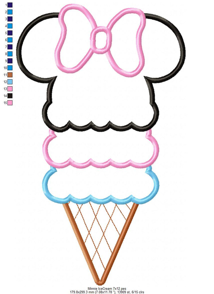 Mouse Ears Boy and Girl Summer Ice Cream - Applique