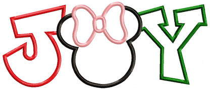 Mouse Ears Girl Christmas Joy - Applique - Machine Embroidery Design
