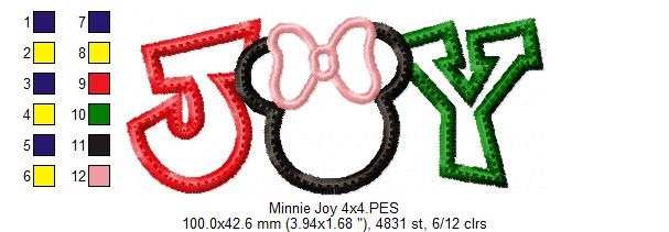 Mouse Ears Girl Christmas Joy - Applique - Machine Embroidery Design