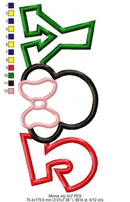 Mouse Ears Girl Christmas Joy - Applique - Machine Embroidery Design