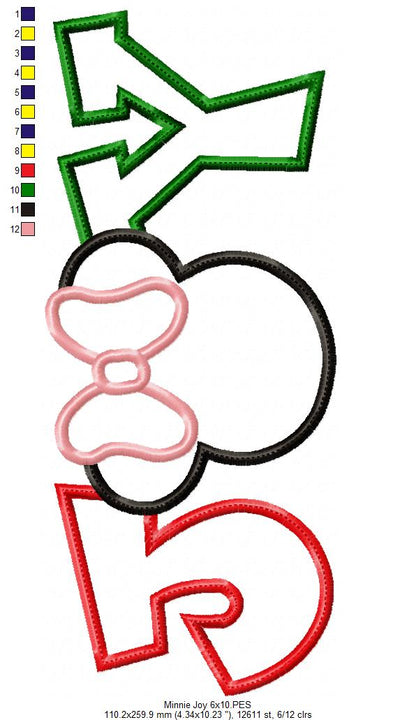 Mouse Ears Girl Christmas Joy - Applique - Machine Embroidery Design