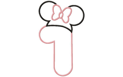 Mouse Ears Girl Numbers 1-5 Birthday Set Numbers - Applique