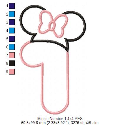 Mouse Ears Girl Hat Number 1 One 1st Birthday - Applique