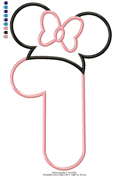 Mouse Ears Girl Hat Number 1 One 1st Birthday - Applique