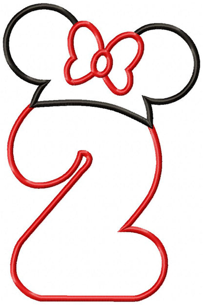 Mouse Ears Girl Numbers 1-5 Birthday Set Numbers - Applique