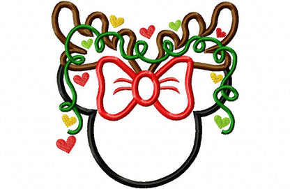 Mouse Ears Girl and Christmas Lights - Applique Embroidery