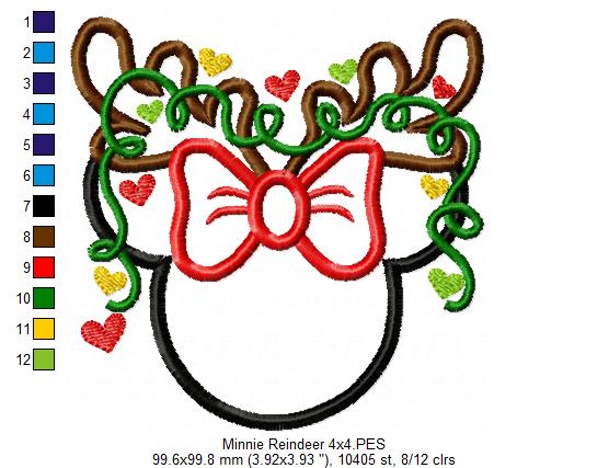 Mouse Ears Girl and Christmas Lights - Applique Embroidery