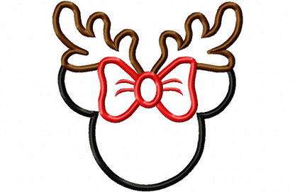 Mouse Ears Girl Reindeer - Applique - Machine Embroidery Design