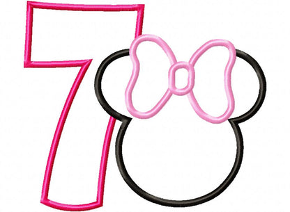 Mouse Ears Girl Numbers 1-9 Birthday Set Numbers - Applique