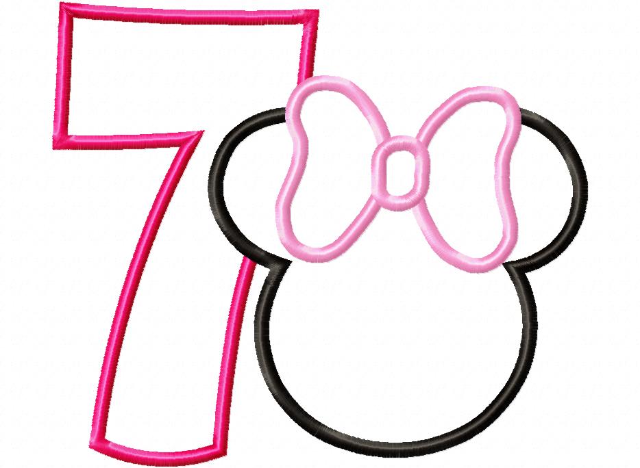 Mouse Ears Girl Number 7 Seven 7th Seventh Birthday Number 7 - Applique