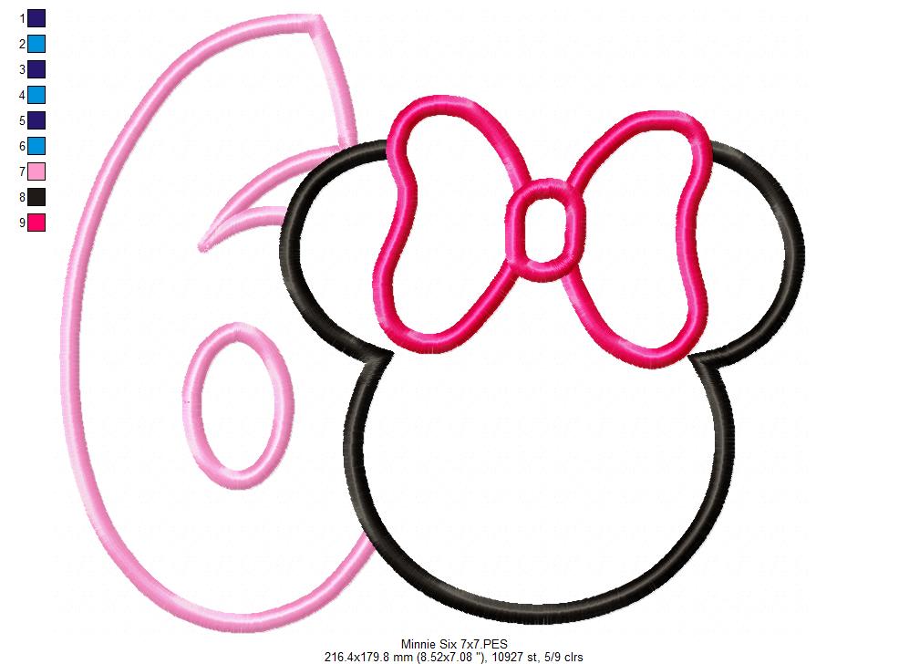 Mouse Ears Girl Number 6 Six 6th Sixth Birthday Number 6 - Applique