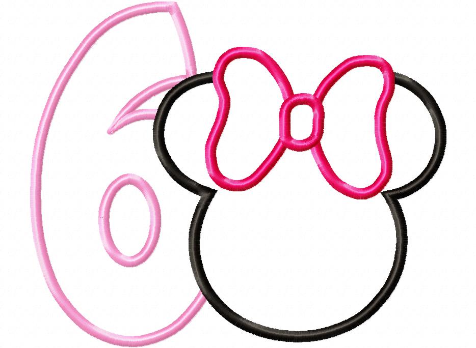 Mouse Ears Girl Number 6 Six 6th Sixth Birthday Number 6 - Applique