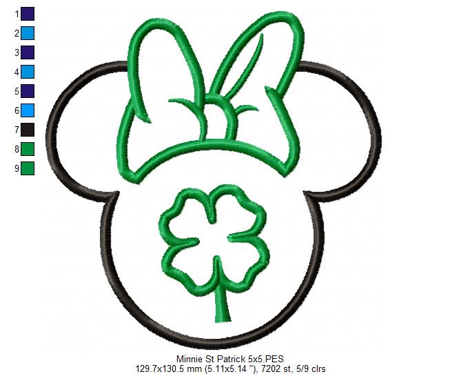 Mouse Ears Girl St. Patrick Clover - Applique