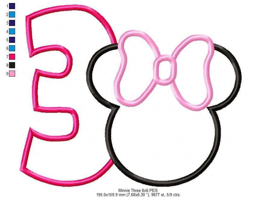 Mouse Ears Girl Number 3 Three 3rd Third Birthday Number 3 - Applique