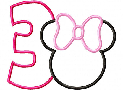 Mouse Ears Girl Number 3 Three 3rd Third Birthday Number 3 - Applique