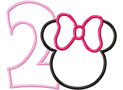 Mouse Ears Girl Numbers 1-9 Birthday Set Numbers - Applique