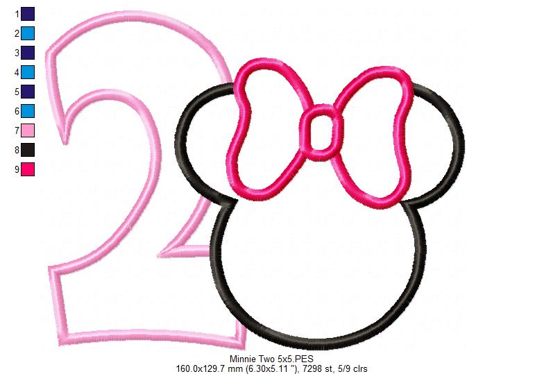 Mouse Ears Girl Number 2 Two 2nd Birthday - Applique