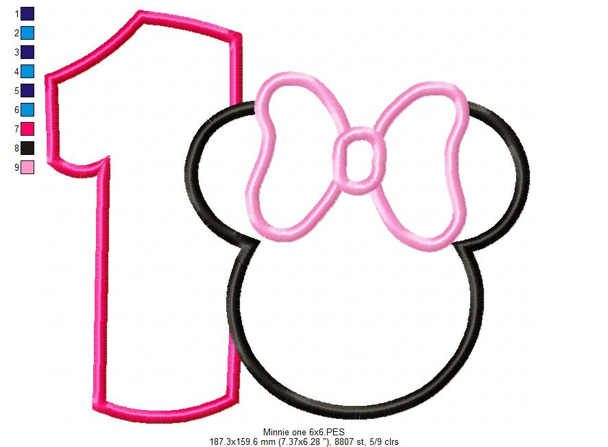 Mouse Ears Girl Number 1 One 1st Birthday - Applique