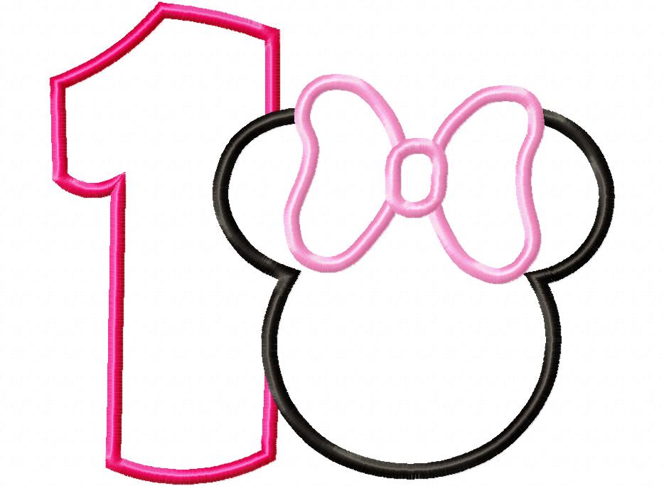 Mouse Ears Girl Number 1 One 1st Birthday - Applique