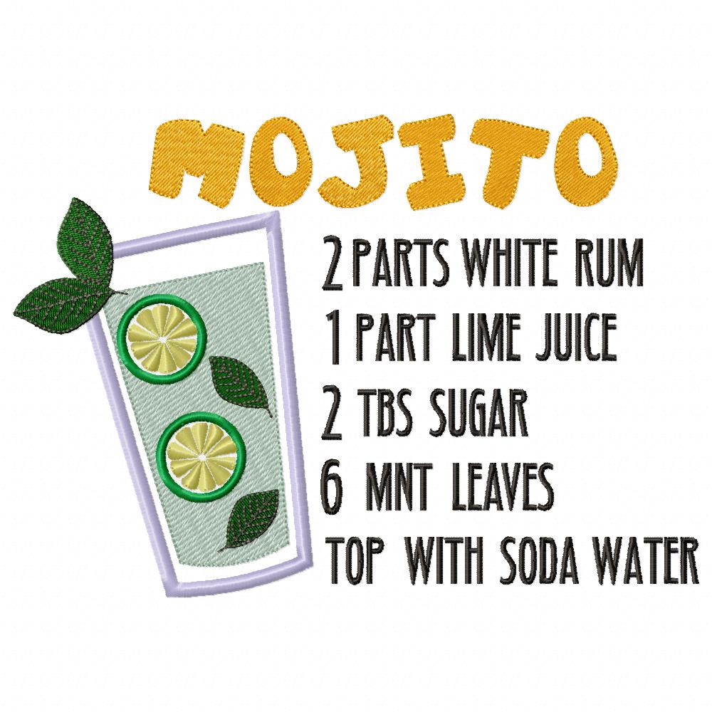 Mojito Recipe - Applique Machine Embroidery Design