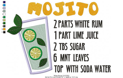Mojito Recipe - Applique Machine Embroidery Design