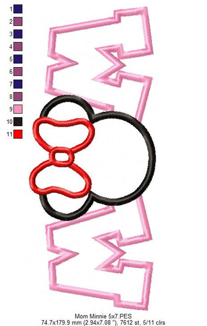 Mouse Ears Girl Mom - Applique - Machine Embroidery Design