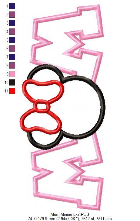 Mouse Ears Girl Mom - Applique - Machine Embroidery Design