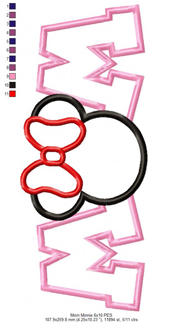 Mouse Ears Girl Mom - Applique - Machine Embroidery Design