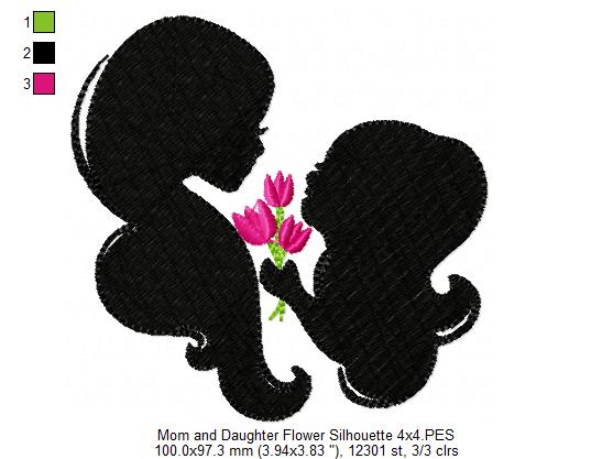 Mom and Daughter with Flower Silhouette - Fill Stitch