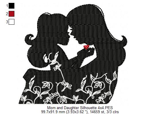 Mom and Daughter Silhouette - Fill Stitch Embroidery