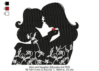Mom and Daughter Silhouette - Fill Stitch Embroidery