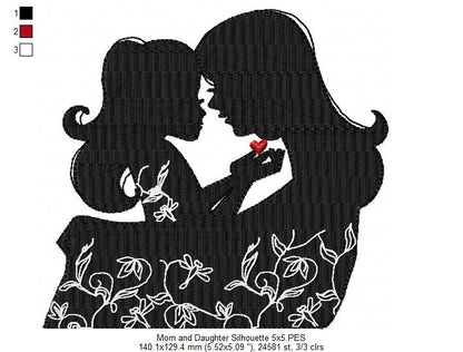 Mom and Daughter Silhouette - Fill Stitch Embroidery