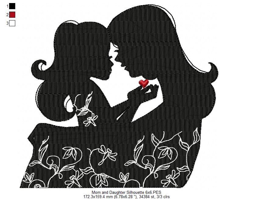 Mom and Daughter Silhouette - Fill Stitch Embroidery