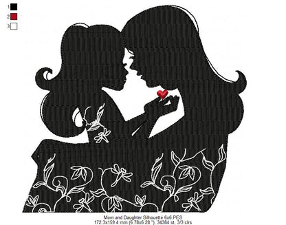 Mom and Daughter Silhouette - Fill Stitch Embroidery