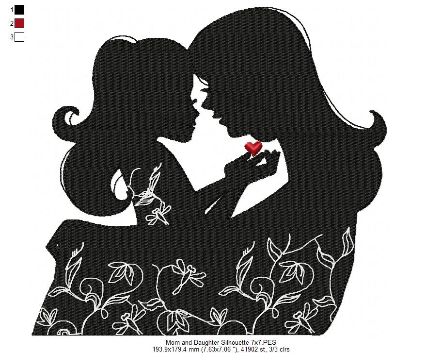 Mom and Daughter Silhouette - Fill Stitch Embroidery