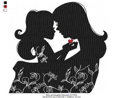 Mom and Daughter Silhouette - Fill Stitch Embroidery