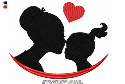 Mom and Daughter Silhouette Heart - Fill Stitch - Machine Embroidery Design