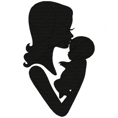 Mom and Her Baby Silhouette - Fill Stitch Embroidery