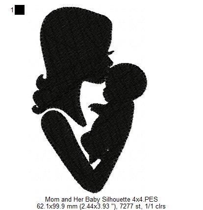 Mom and Her Baby Silhouette - Fill Stitch Embroidery
