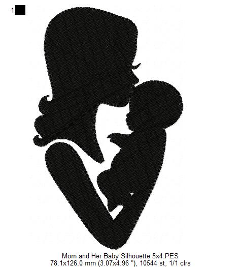 Mom and Her Baby Silhouette - Fill Stitch Embroidery