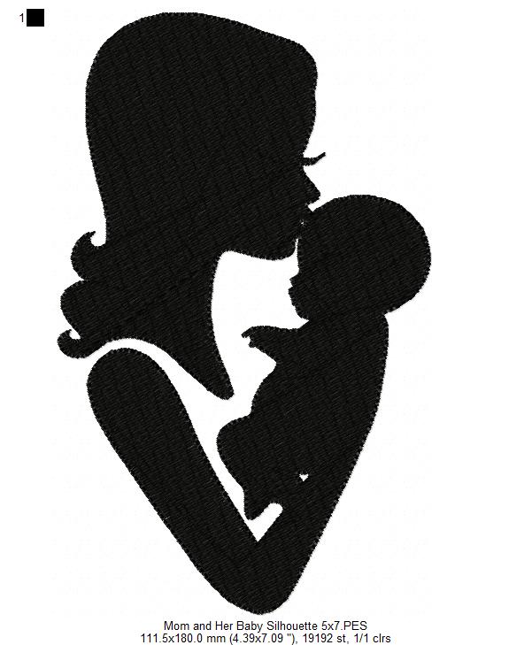 Mom and Her Baby Silhouette - Fill Stitch Embroidery