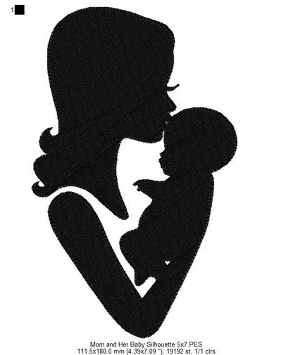 Mom and Her Baby Silhouette - Fill Stitch Embroidery